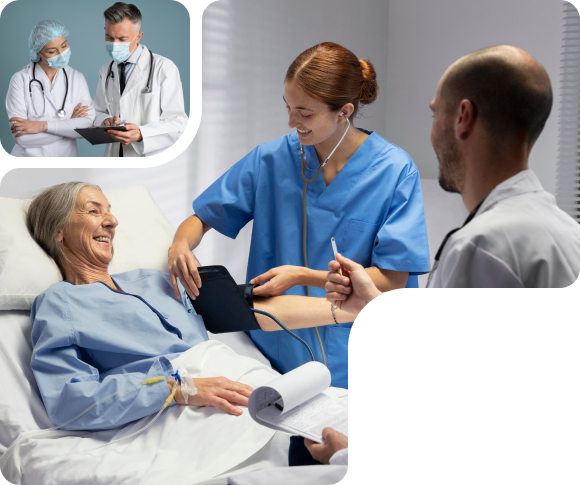 Doctors and nurse providing compassionate care to an elderly patient at MedEase Health